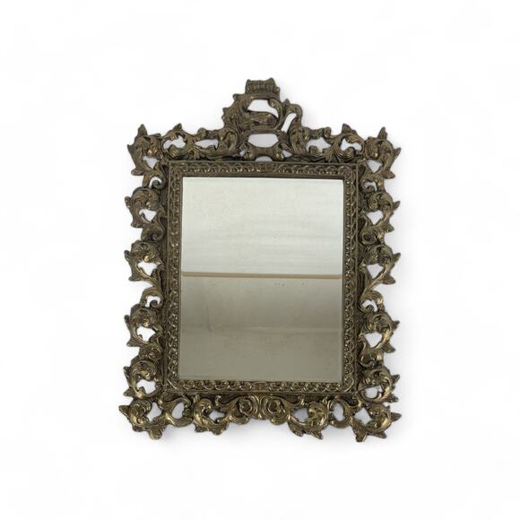 Antique Ornate Brass Frame with Velvet Backing and Mirror Insert Heavy Large - Picture 1 of 14